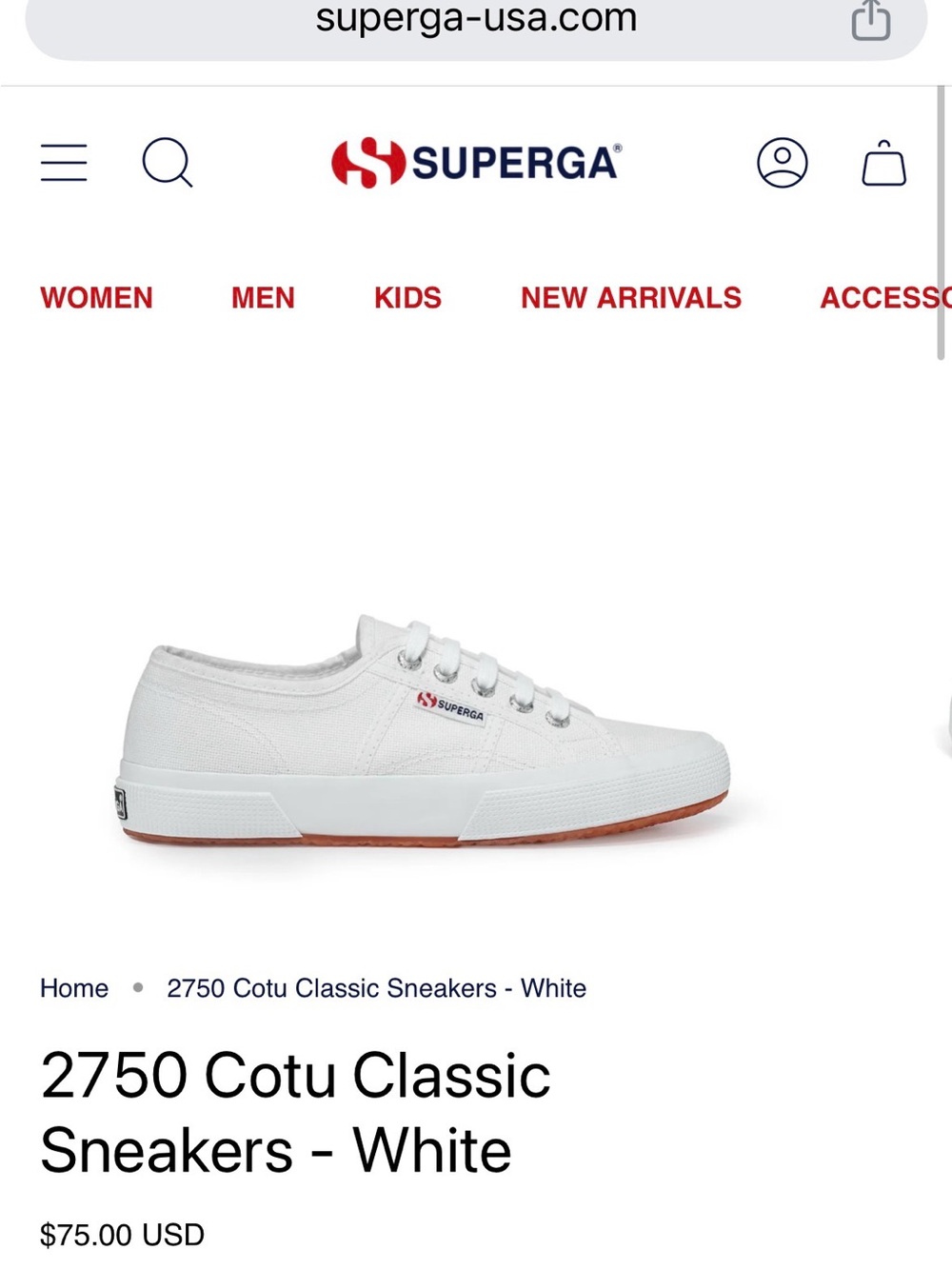 Superga Women’s 37.5 White Low-Top Canvas Sneakers (2750-Cotu Classic)